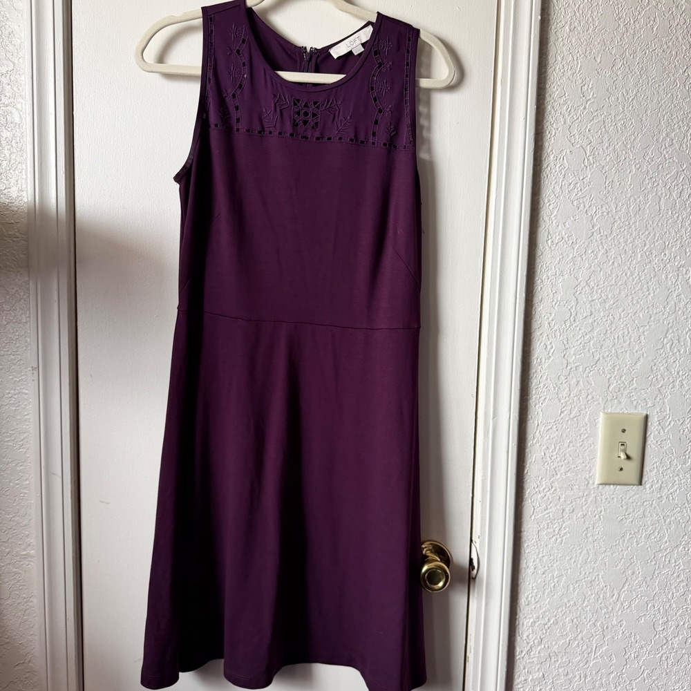 Ann Taylor Loft Purple Eyelet Embroidered Sleeveless Dress Size 10